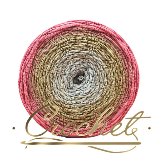 SZNUREK OMBRE POLIESTROWY 5mm – PŁASKI – ZŁOTA PRALINKA 245m CROCHET