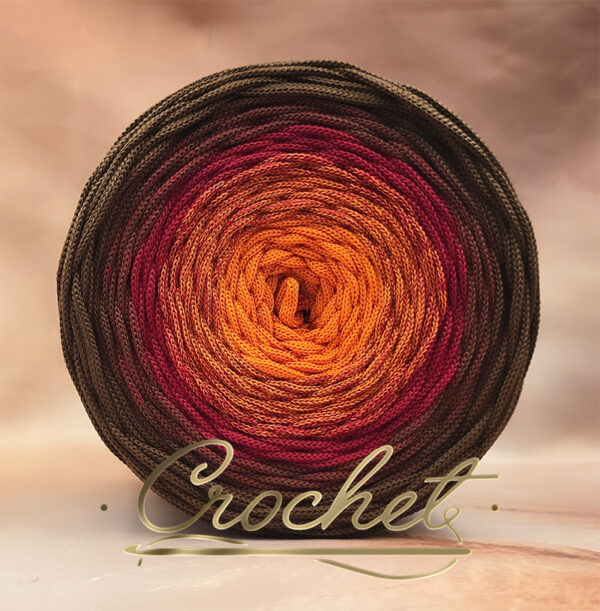 SZNUREK OMBRE POLIESTROWY 5mm – PŁASKI – WINNICA JESIENI 250m CROCHET !!!1xłączenie 1xkrótsze przejście 1xciensze przejście!!!