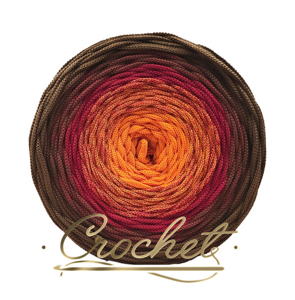 SZNUREK OMBRE POLIESTROWY 5mm – PŁASKI – WINNICA JESIENI 250m CROCHET !!!1xłączenie 1xkrótsze przejście 1xciensze przejście!!!