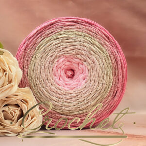 SZNUREK OMBRE POLIESTROWY 5mm – PŁASKI – MIGDAŁOWY RÓŻ 245m CROCHET