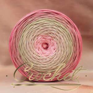 SZNUREK OMBRE POLIESTROWY 5mm – PŁASKI – MIGDAŁOWY RÓŻ 245m CROCHET
