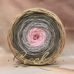 SZNUREK OMBRE POLIESTROWY 5mm – PŁASKI – RÓŻOWY ZAMSZ 250m CROCHET