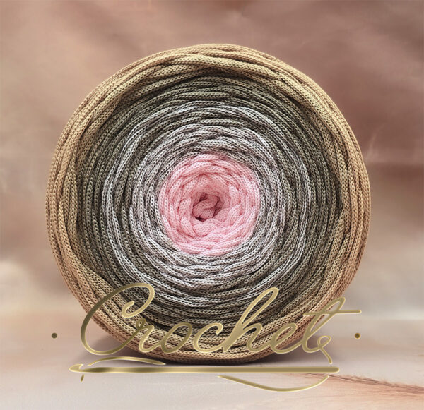 SZNUREK OMBRE POLIESTROWY 5mm – PŁASKI – RÓŻOWY ZAMSZ 250m CROCHET