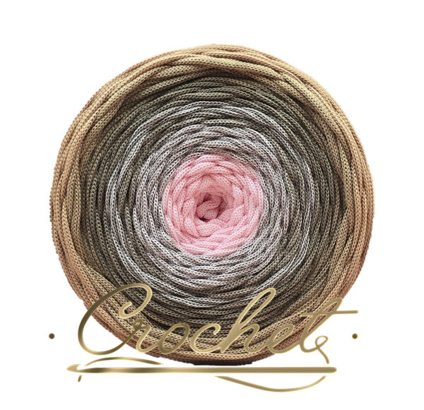 SZNUREK OMBRE POLIESTROWY 5mm – PŁASKI – RÓŻOWY ZAMSZ 250m CROCHET