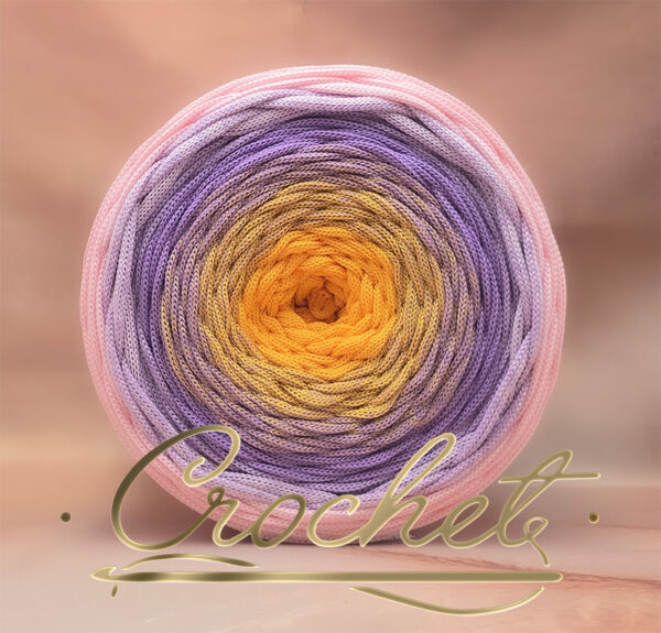 SZNUREK OMBRE POLIESTROWY 5mm – PŁASKI – LAWENDOWY PUCH 245m CROCHET !!!1xłączenie NIE PRZESZKADZA W ROBÓTCE!!!