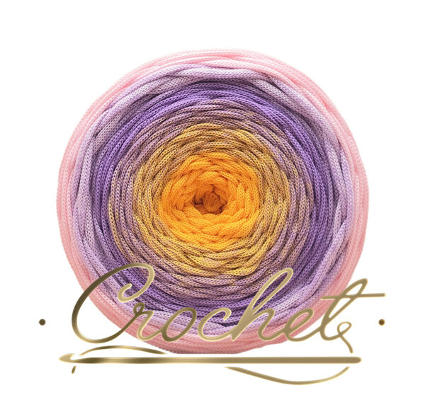 SZNUREK OMBRE POLIESTROWY 5mm – PŁASKI – LAWENDOWY PUCH 245m CROCHET !!!1xłączenie NIE PRZESZKADZA W ROBÓTCE!!!