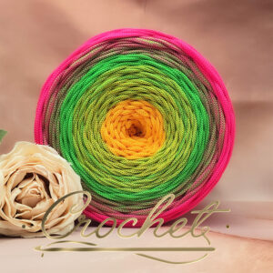 SZNUREK OMBRE POLIESTROWY 5mm – PŁASKI – NEONOWA ŁĄKA 240m CROCHET