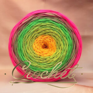 SZNUREK OMBRE POLIESTROWY 5mm – PŁASKI – NEONOWA ŁĄKA 240m CROCHET