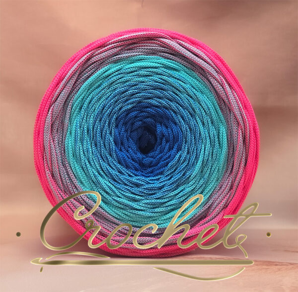 SZNUREK OMBRE POLIESTROWY 5mm – PŁASKI – TURKUSOWA FIESTA 250m CROCHET