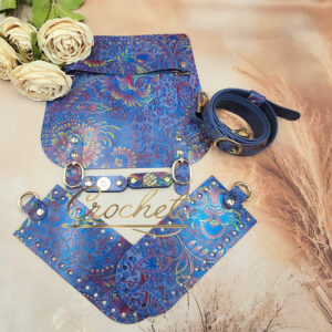 ZESTAW SKÓRZANY VOYA BAG – CHABROWO CZERWONY PRINT 20x21cm OKUCIA SREBRNE IT – INDYGO EDITION