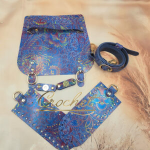 ZESTAW SKÓRZANY VOYA BAG – CHABROWO CZERWONY PRINT 20x21cm OKUCIA SREBRNE IT – INDYGO EDITION