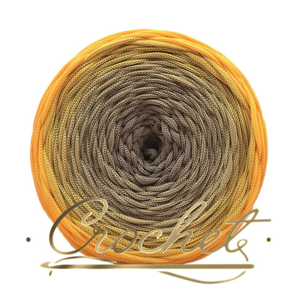 SZNUREK OMBRE POLIESTROWY 5mm – PŁASKI – ZIEMISTY PROMIEŃ 235m CROCHET