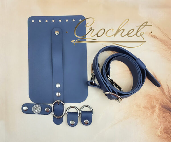 ZESTAW SKÓRZANY DO TOREBKI – CROCHET – KLAPKA 12x18cm CIEMNY JEANS OKUCIA SREBRNE IT
