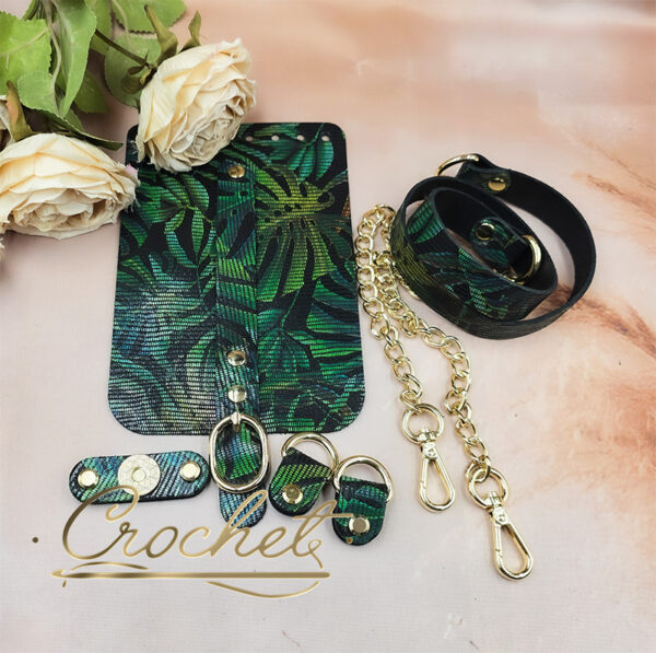 zestaw skórzany do torebki monstera pasek z łańcuszkiem phone case