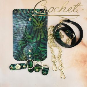 ZESTAW SKÓRZANY DO TOREBKI – CROCHET – KLAPKA 12x18cm MONSTERA PASECZEK Z ŁAŃCUSZKIEM