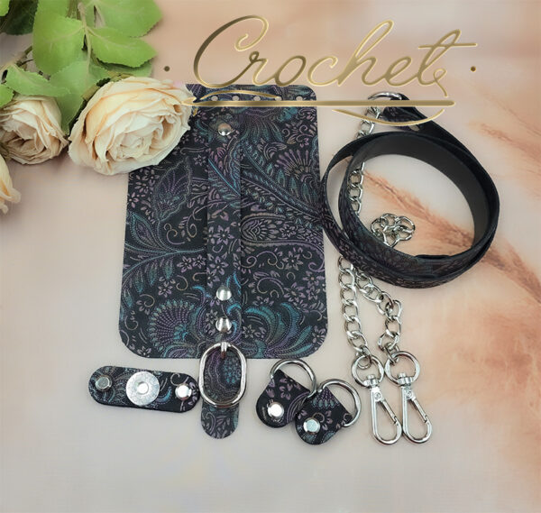 zestaw skórzany do torebki wrzosowo turkusowy print ornament phone case klapka skórzana 12x18 etui na telefon torebka na szydełku ornament zapato