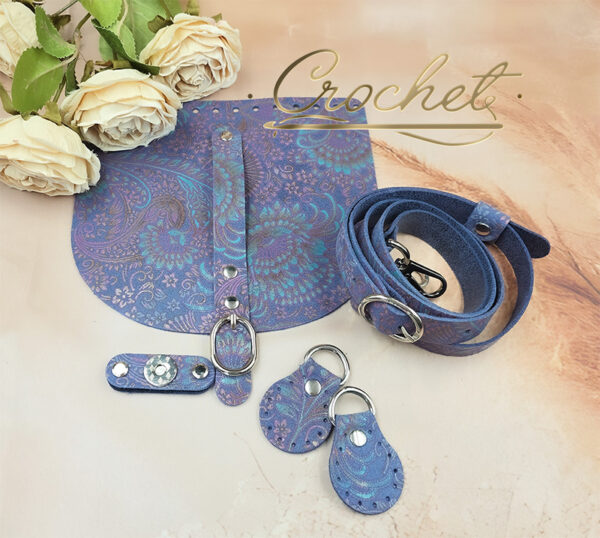 zestaw skórzany ozdobne wzorki wrzosowo turkusowy print ondygo ornament zapato zestaw skórzany do torebki oreo jodełka