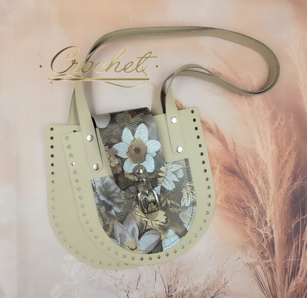 Zestaw skórzany SHOPPERKA GIULIA – CROCHET – 21x22cm JASNY BEŻ/BEŻOWO SREBRNE KWIATY MOKKA