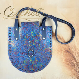 Zestaw skórzany SHOPPERKA GIULIA – CROCHET – 21x22cm CIEMNY JEANS/CHABROWO CZERWONY PRINT PANEL