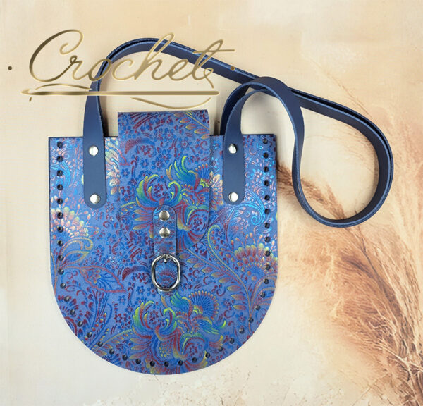 Zestaw skórzany SHOPPERKA GIULIA – CROCHET – 21x22cm CIEMNY JEANS/CHABROWO CZERWONY PRINT PANEL