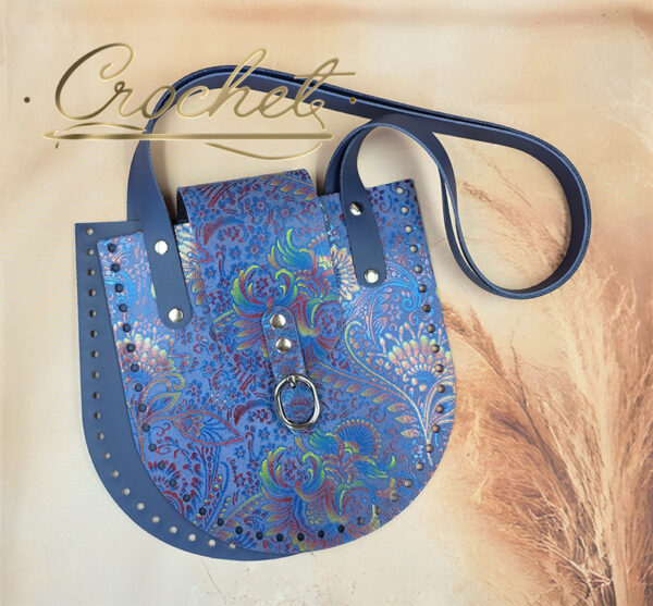 Zestaw skórzany SHOPPERKA GIULIA – CROCHET – 21x22cm CIEMNY JEANS/CHABROWO CZERWONY PRINT PANEL