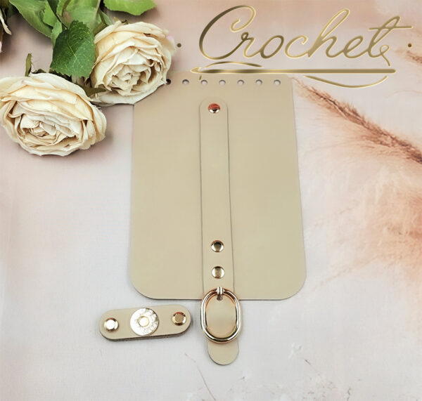 skórzana klapka do torebki 12x18 cm jasny beż okucia złote etui case phone case
