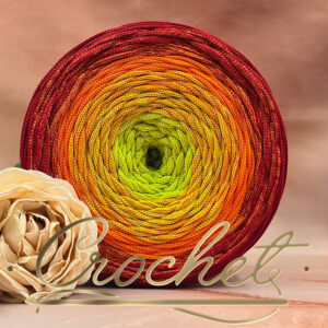 SZNUREK OMBRE POLIESTROWY 5mm – PŁASKI – EGZOTYCZNY OGIEŃ 260m CROCHET