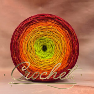 SZNUREK OMBRE POLIESTROWY 5mm – PŁASKI – EGZOTYCZNY OGIEŃ 260m CROCHET