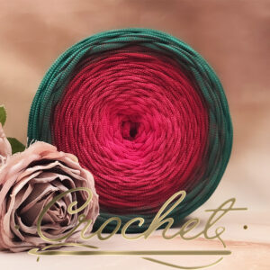 SZNUREK OMBRE POLIESTROWY 5mm – PŁASKI – MALINOWA RÓŻA 260m CROCHET