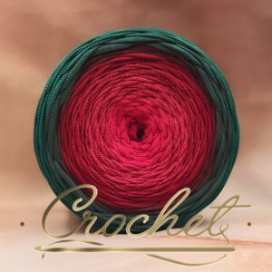 SZNUREK OMBRE POLIESTROWY 5mm – PŁASKI – MALINOWA RÓŻA 260m CROCHET