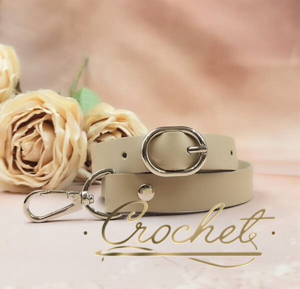 PASEK DO TOREBKI SKÓRZANY REGULOWANY - CROCHET - JASNY BEŻ OKUCIA SREBRNE