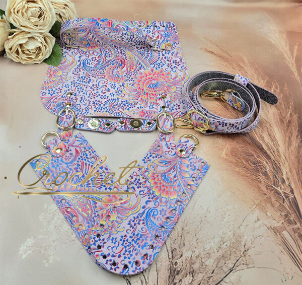 zestaw skórzany do torebki skóra naturalna złoty =print złoty ornament indygo zapato skóry wzorzyste skóry foliowane złoty print złoty ornament