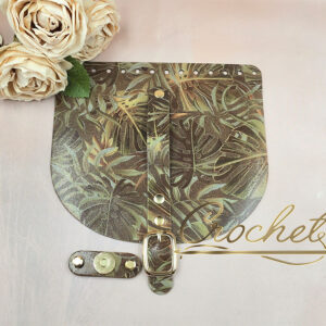 KLAPKA DO TOREBKI WZORKI – CROCHET – 20x18cm PASECZEK MONSTERA BEŻOWA OKUCIA ZŁOTE IT2 – CAMEL EDITION