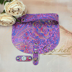 KLAPKA DO TOREBKI WZORKI – CROCHET – 20x18cm RĄCZKA CHABROWO CZERWONY PRINT OKUCIA SREBRNE IT – ORCHID EDITION