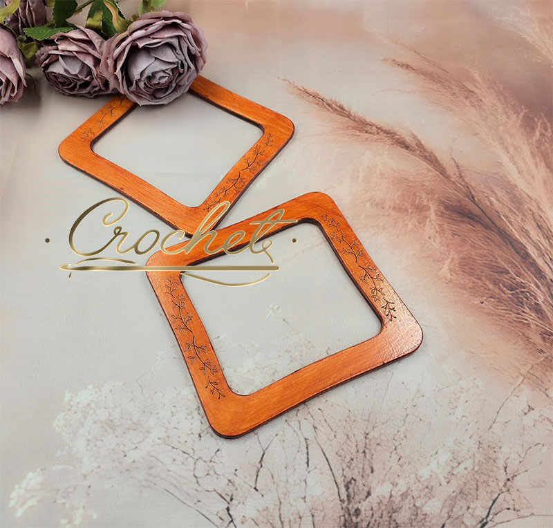 DREWNIANE USZY DO TOREBKI – CROCHET – „KWADRAT” GAŁĄZKI MAHOŃ rączki drewniane do torebki okrągłe uszy do torebki z drewna z grawerem drewniane rączki do koszyka temu shine rączki drewniane prostokątne