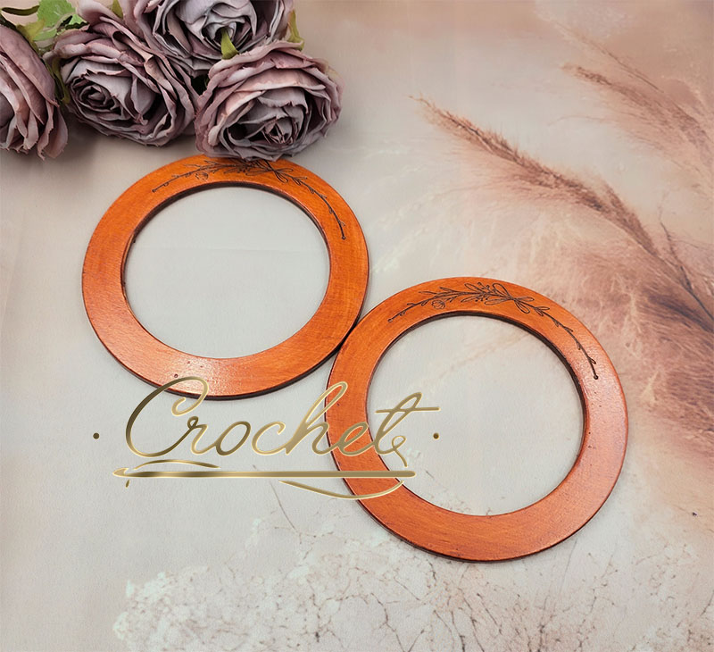 DREWNIANE USZY DO TOREBKI – CROCHET – KOŁO GAŁĄZKA MAHOŃ rączki drewniane do torebki okrągłe uszy do torebki z drewna z grawerem drewniane rączki do koszyka temu shine