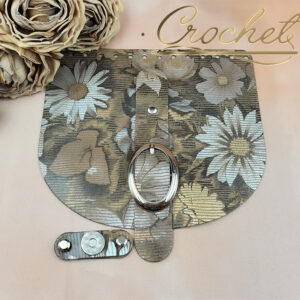 KLAPKA DO TOREBKI WZORKI – CROCHET – BEŻOWO ZŁOTE KWIATY OKUCIA SREBRNE IT KLAMRA – MOKKA EDITION