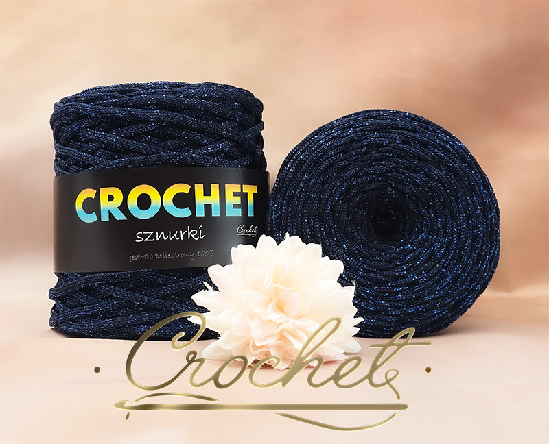 SZNUREK POLIESTROWY PŁASKI LUREX 5mm CROCHET – GRANAT KRÓLEWSKI + CHABROWA NIĆ 100mb sznurek poliestrowy płaski błyszcząca nić lurex pimotki poliyarn granat królewski chabrowa nić lurex