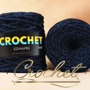 SZNUREK POLIESTROWY PŁASKI LUREX 5mm CROCHET – GRANAT KRÓLEWSKI + CZARNA NIĆ 100mb