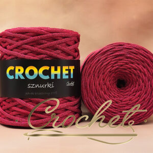 SZNUREK POLIESTROWY PŁASKI LUREX 5mm CROCHET – MALINOWY + FUKSJOWA NIĆ 50mb