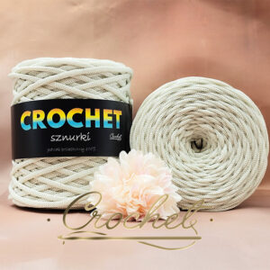 SZNUREK POLIESTROWY PŁASKI LUREX 5mm CROCHET – PERŁOWY + PERŁOWA NIĆ 100mb