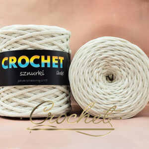 SZNUREK POLIESTROWY PŁASKI LUREX 5mm CROCHET – PERŁOWY + PERŁOWA NIĆ 100mb