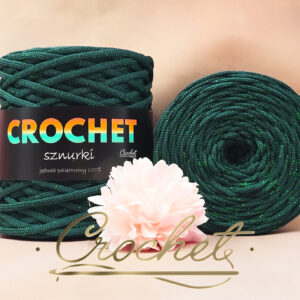 SZNUREK POLIESTROWY PŁASKI LUREX 5mm CROCHET – ZIELEŃ BUTELKOWA + ZIELONA NIĆ 100mb