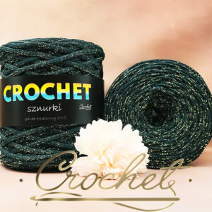 SZNUREK POLIESTROWY PŁASKI LUREX 5mm CROCHET – ZIELEŃ BUTELKOWA + ZŁOTA NIĆ 50mb