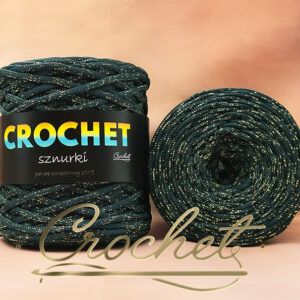 SZNUREK POLIESTROWY PŁASKI LUREX 5mm CROCHET – ZIELEŃ BUTELKOWA + ZŁOTA NIĆ 50mb