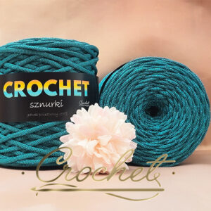 SZNUREK POLIESTROWY PŁASKI LUREX 5mm CROCHET – ZIELEŃ MORSKA + TURKUSOWA NIĆ 100mb