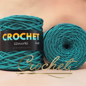 SZNUREK POLIESTROWY PŁASKI LUREX 5mm CROCHET – ZIELEŃ MORSKA + TURKUSOWA NIĆ 100mb