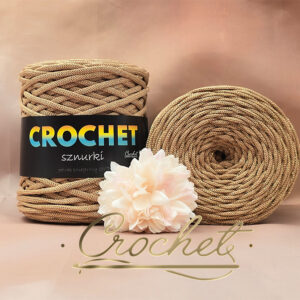SZNUREK POLIESTROWY PŁASKI LUREX 5mm CROCHET – ZŁOCISTY KARMEL + ZŁOTA NIĆ 100mb