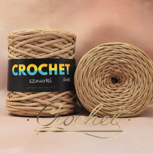 SZNUREK POLIESTROWY PŁASKI LUREX 5mm CROCHET – ZŁOCISTY KARMEL + ZŁOTA NIĆ 100mb