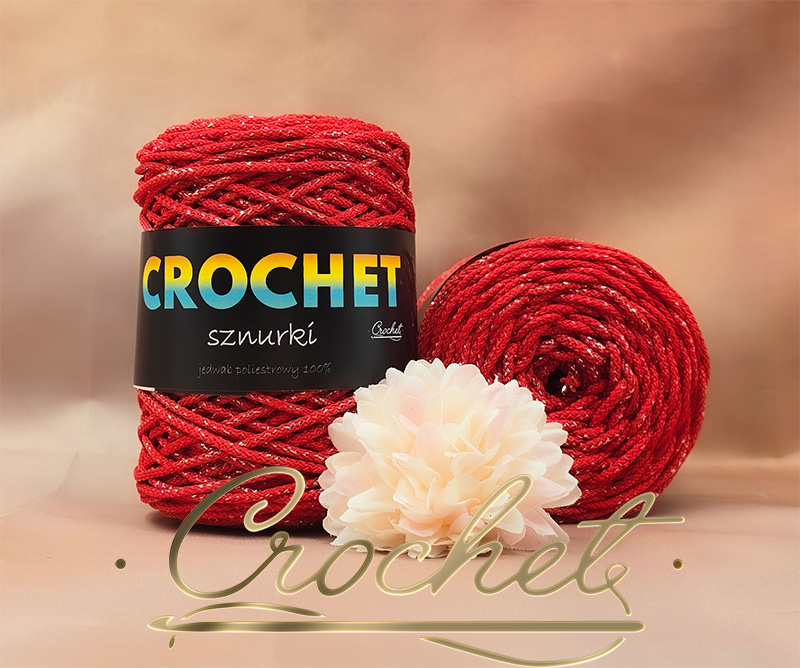 SZNUREK POLIESTROWY OKRĄGŁY 3mm CROCHET – CZERWONY + SREBRNA NIĆ 100mb sznurek poliestrowy okrągły pleciony najlepszy sznurek na rynku crochet sznurki pimotki mila czerwony srebrna nić
